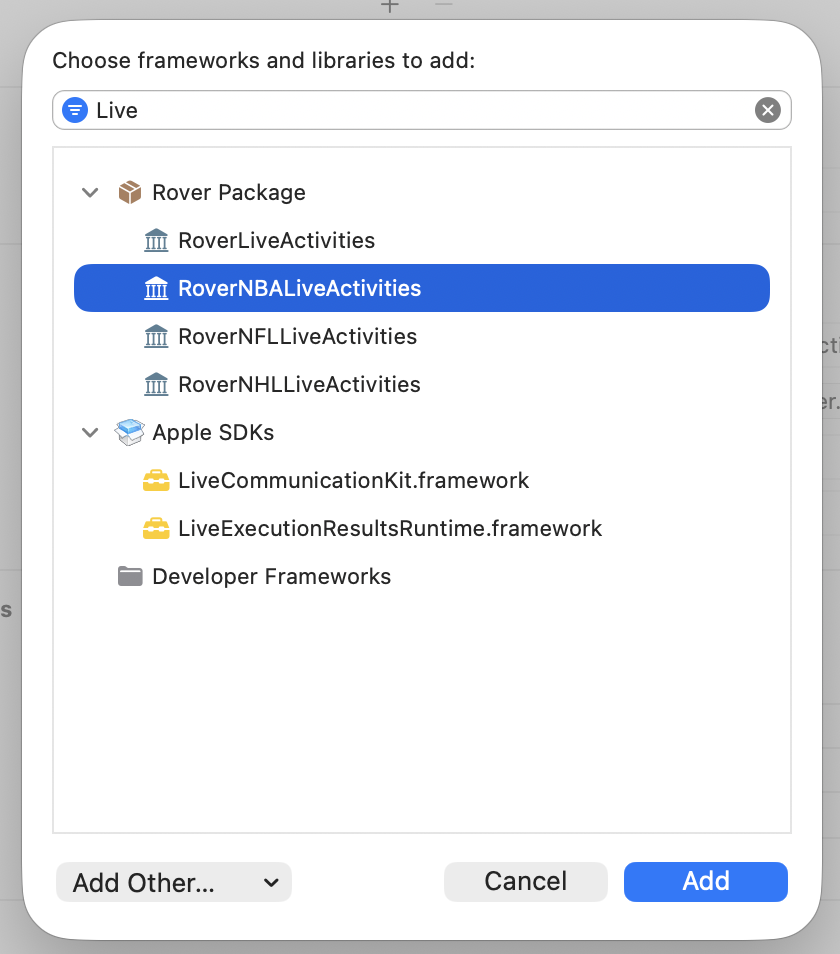 Add Framework Dialog