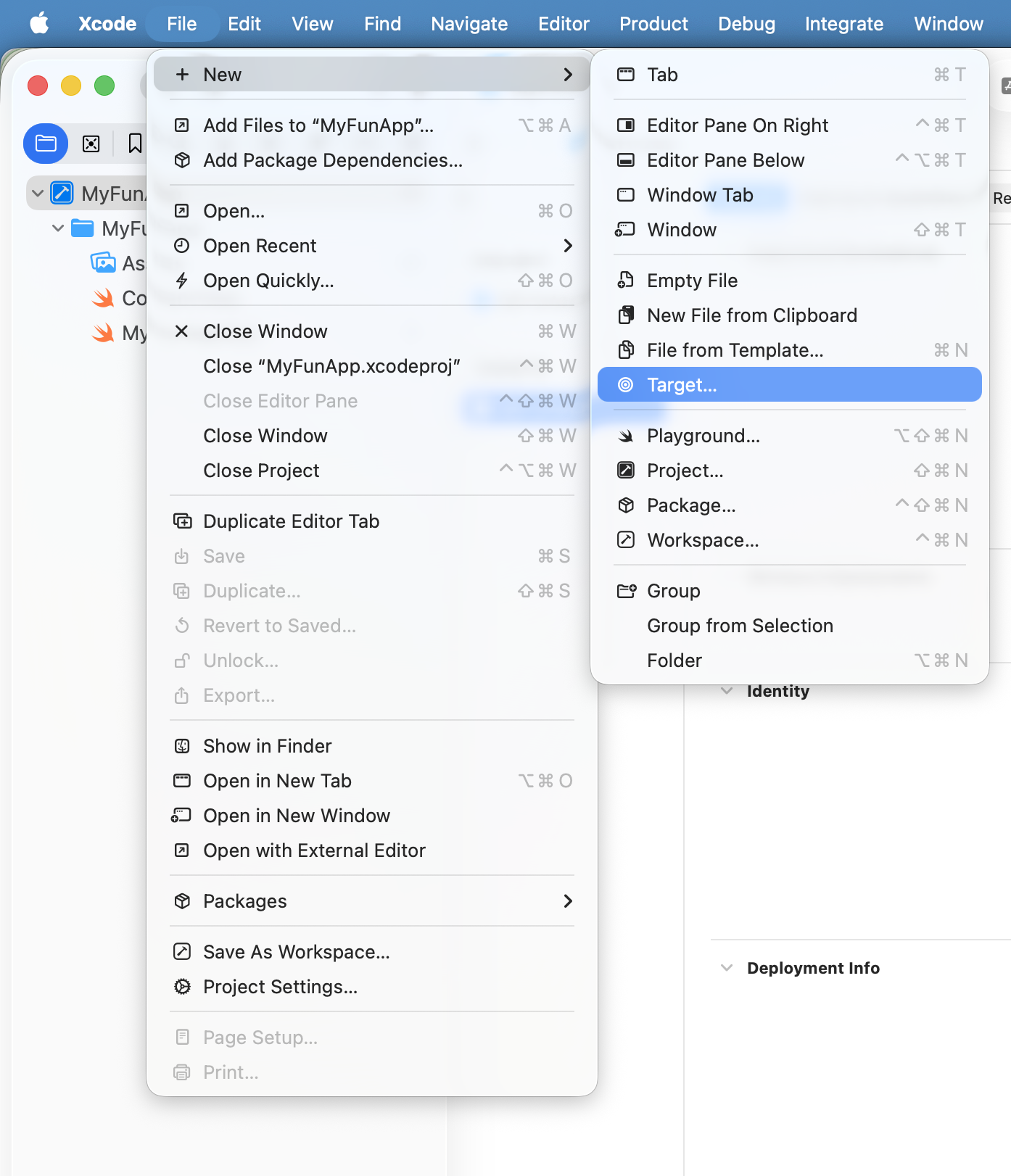 File Menu New Target