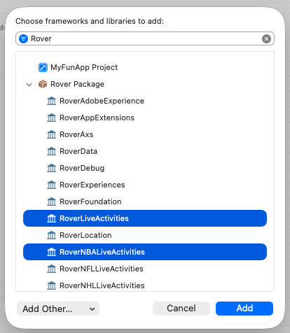 Add Framework Dialog
