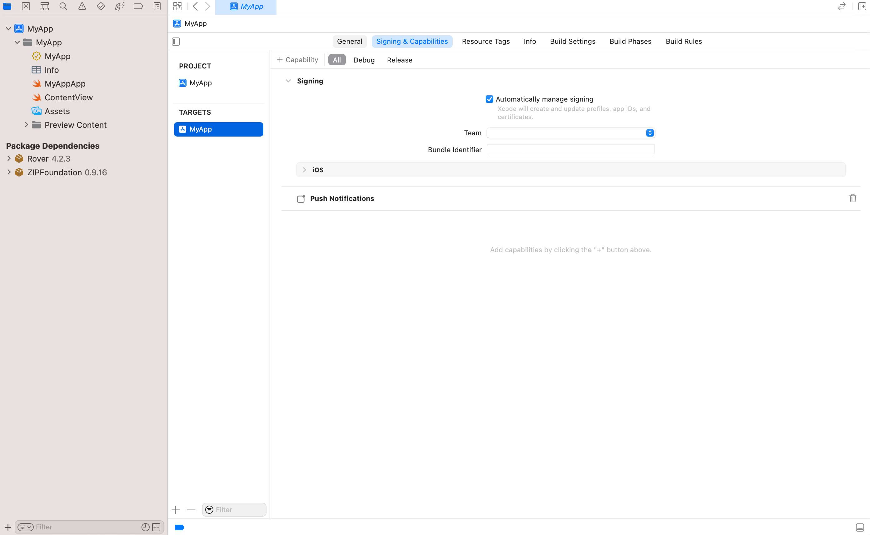 Enable Push Notifications Capability