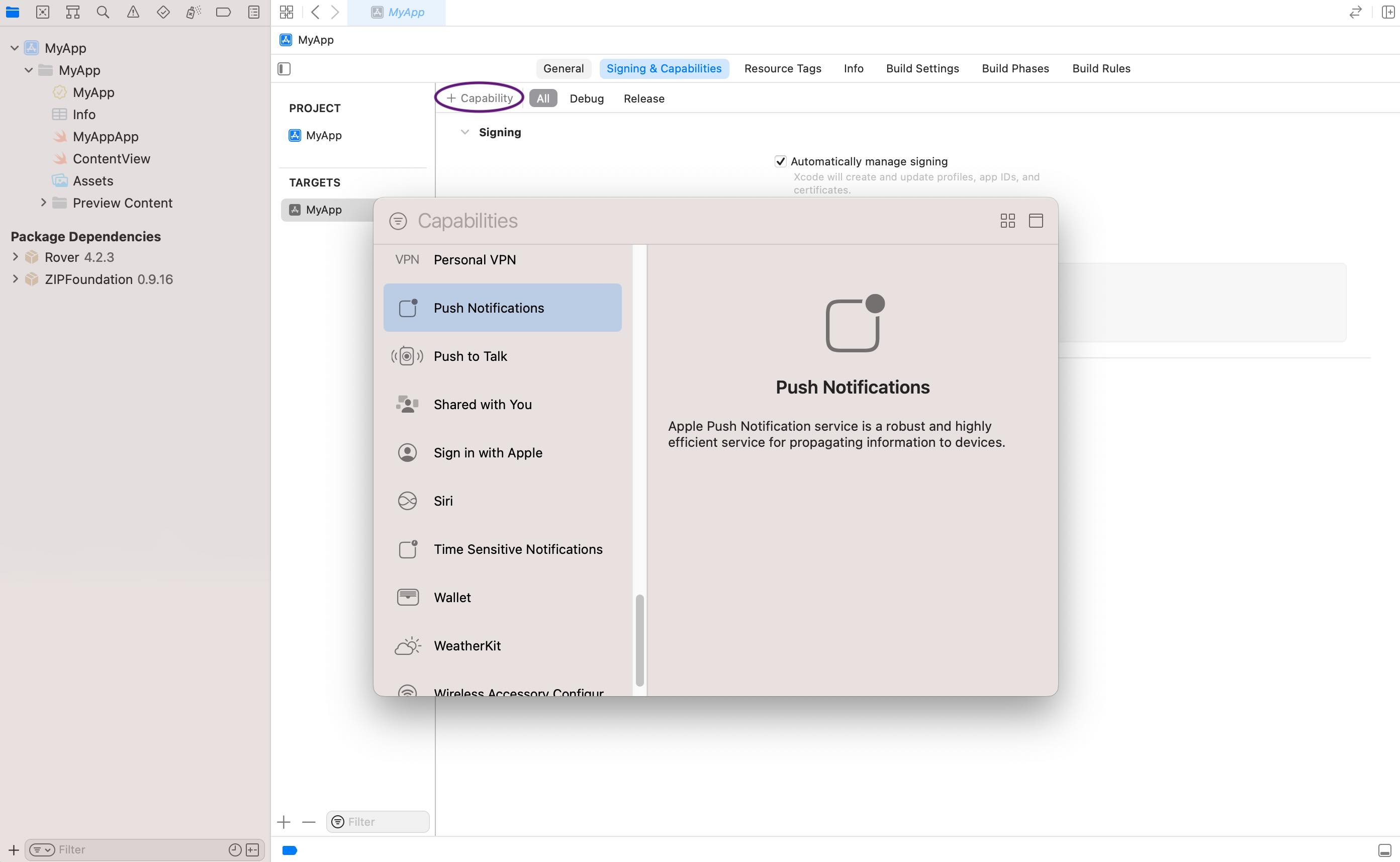Xcode Capabilities Tab