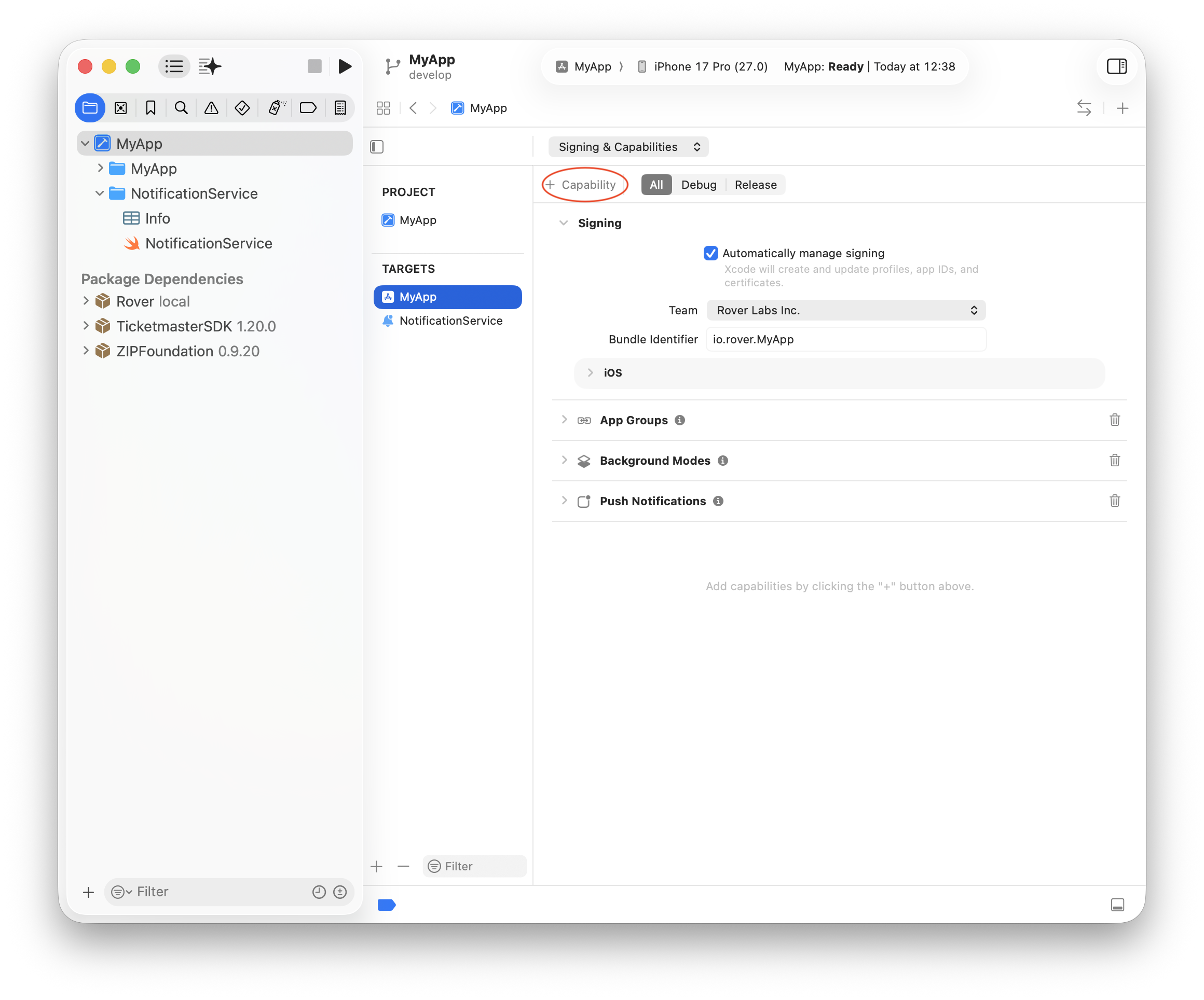Xcode Communication Notifications Tab