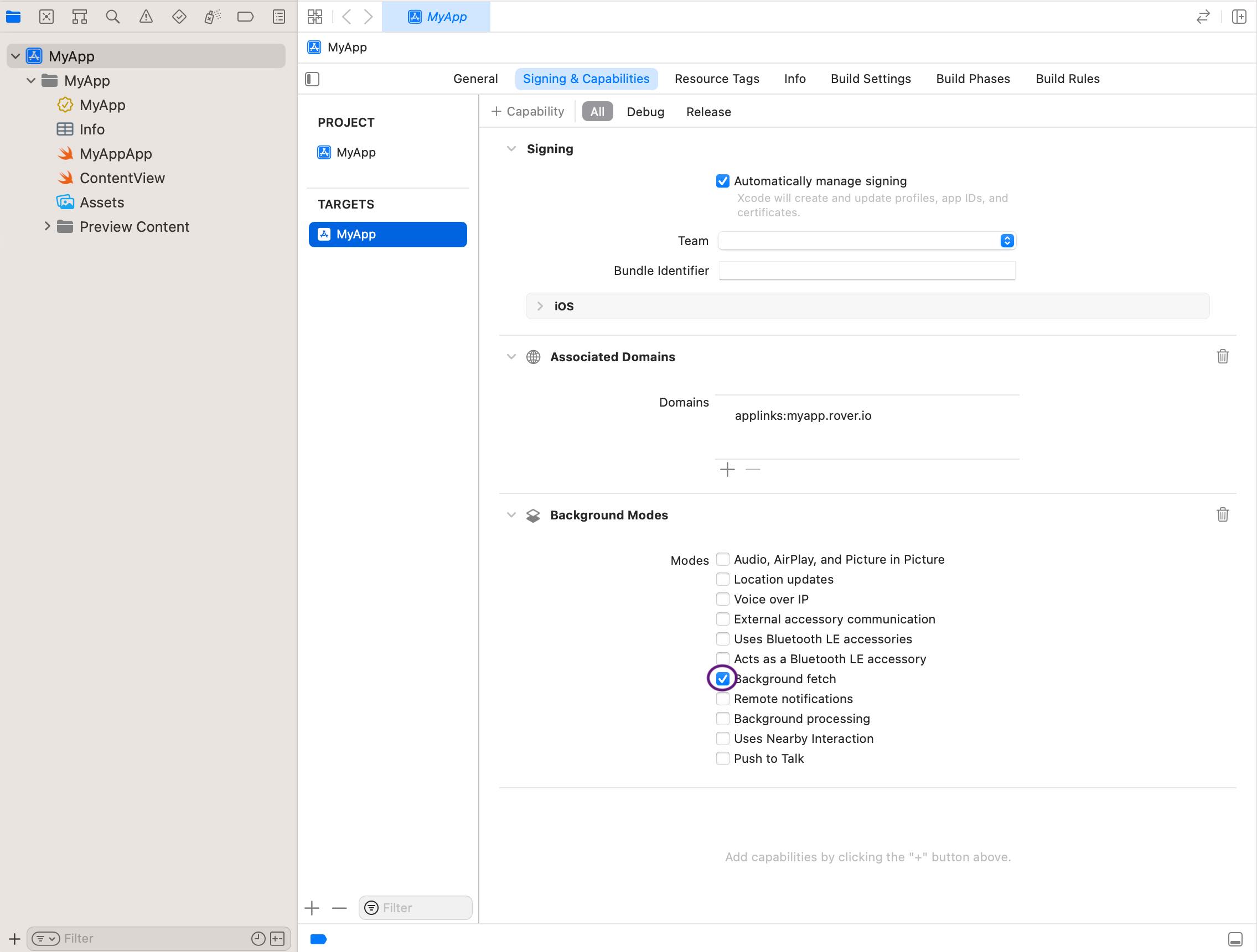 Xcode Capabilities Tab